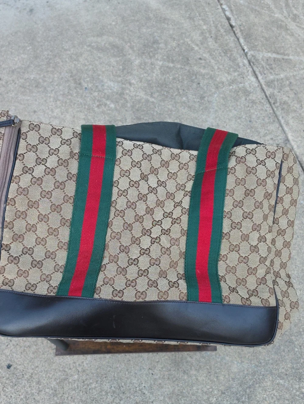Gucci Beige Monogram Canvas Tote with Red & Green Straps
